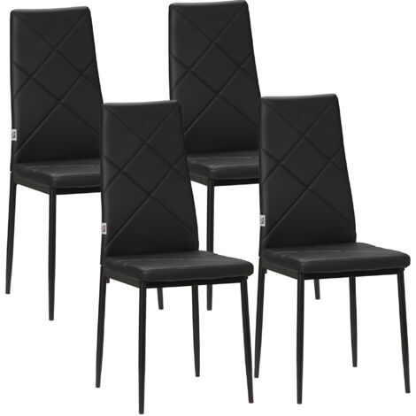 Lot de 4 chaises de salle à manger style Chesterfield acier synthétique noir (1/5)