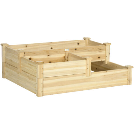 Carré potager en bois 3 niveaux 108 x 88 x 36 cm – Design en escalier pour racines longues – Bois de sapin naturel pour extérieur – MH (1/5)