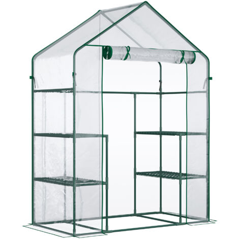Serre de jardin 6 étagères acier thermolaqué PVC transparent vert (1/5)