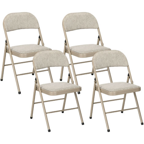 Lot de 4 chaises pliantes assise dossier rembourrés acier tissu beige (1/5)