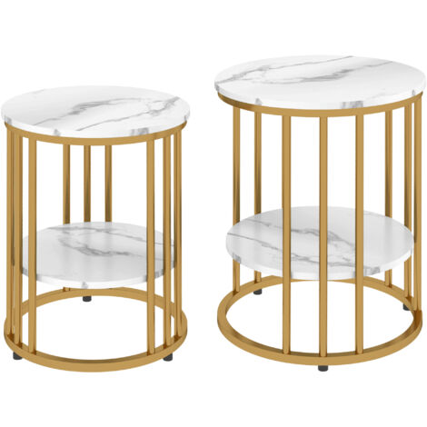 Lot de 2 tables basses ATMOS blanches et dorées (1/5)