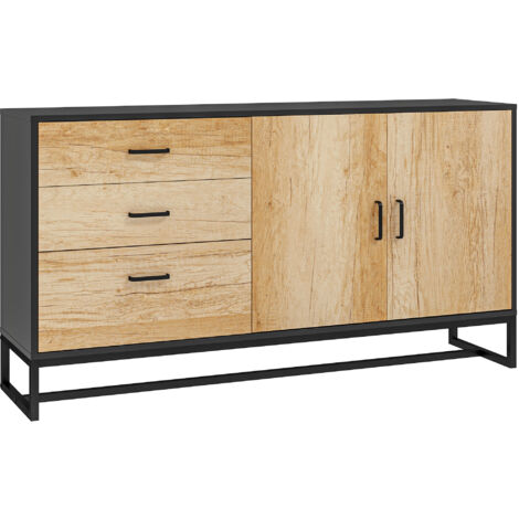 Buffet design INDIRA noir et bois (1/4)