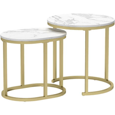 Lot de 2 tables basses gigognes THANIS aspect marbre et doré (1/5)