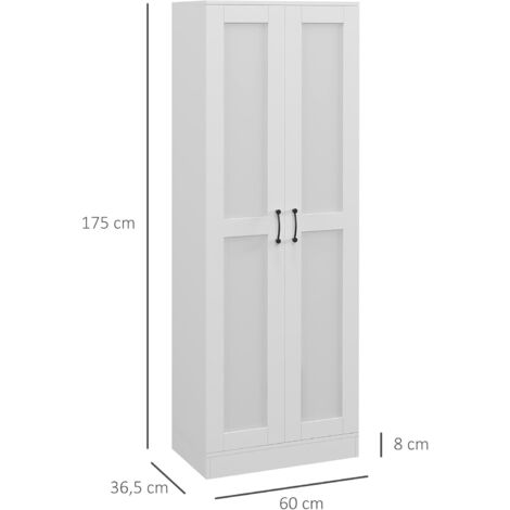 Armoire 2 portes 4 étagères poignées métal noir panneaux blanc