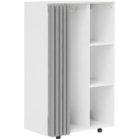 Armoire penderie sur roulettes blanche – 3 compartiments ouverts – Tringle à vêtements 112,5 cm – Charge max 68,1 kg – Dimensions 80l x 40P x 128H cm – MH (1/5)