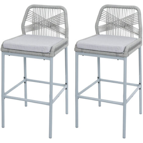 Lot de 2 tabourets de bar Rope HWC-O21, Outdoor assise rembourrée corde tressée métal - gr (1/5)