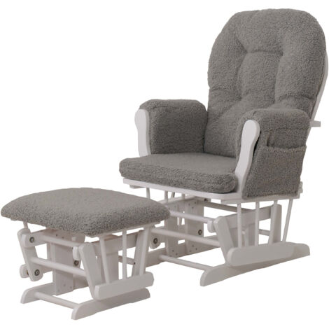Fauteuil relax HWC-C76, fauteuilàbascule Fauteuil oscillant + pouf Tissu Bouclé 480g/m2 ék (1/5)