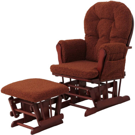 Fauteuil relax HWC-C76, fauteuilàbascule Fauteuil oscillant + pouf Tissu Bouclé 480g/m2 ék (1/5)