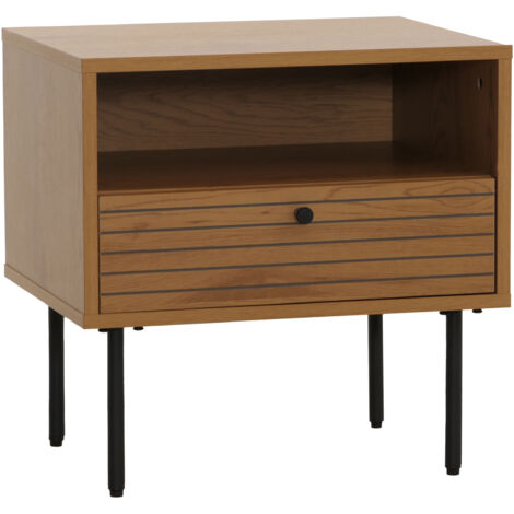 Table de nuit HWC-N78, table de nuit, tiroir, style scandinave métal bois mélamine MVG 50x (1/5)