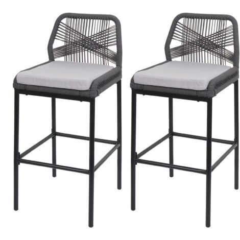 Lot de 2 tabourets de bar Rope HWC-O21, Outdoor assise rembourrée corde tressée métal - an (1/5)