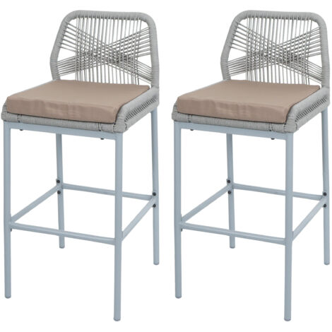 Lot de 2 tabourets de bar Rope HWC-O21, Outdoor assise rembourrée corde tressée métal - gr (1/5)