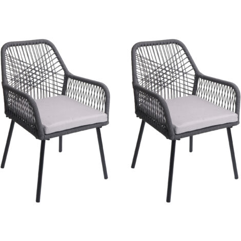 Set de 2 chaises de jardin HWC-O12, Outdoor Sitzpolster Aluminium Seilflecht Rope - anthra (1/5)