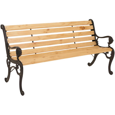 Banc de jardin HWC-O25, banc 3 places en bois et fonte, 164 cm - naturel (1/5)