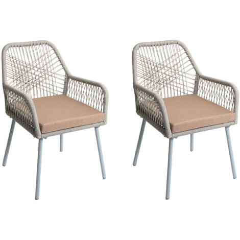 Set de 2 chaises de jardin HWC-O12, Outdoor Sitzpolster Aluminium Seilflecht Rope - gris c (1/5)
