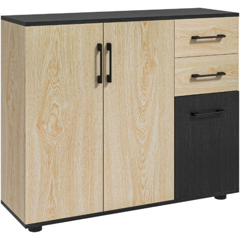 Buffet bicolore FANTINE noir et bois clair (1/5)