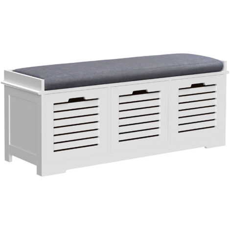Banc à chaussures 3 portes DIMIR bambou blanc et gris (1/5)