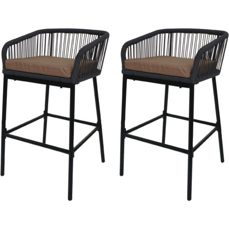 Lot de 2 tabourets de bar Rope HWC-O22, tabouret de bar, Outdoor assise rembourrée corde t (1/5)