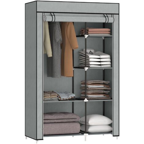 Armoire penderie multi-rangement HELENA grise et blanche (1/5)