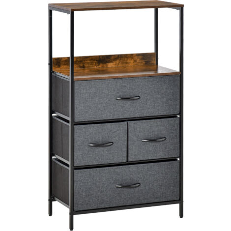 Commode 4 tiroirs RIDDICK gris effet bois (1/4)
