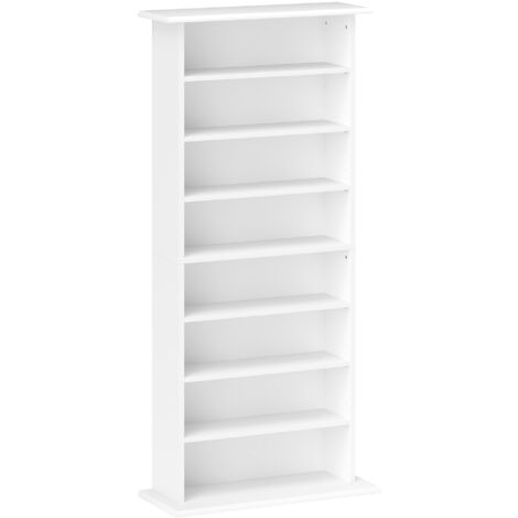 Bibliothèque 6 étagères 8 compartiments – Dimensions 58x24x124,5 cm – Panneau de particules blanc – Capacité 360 CD / 185 DVD – MH