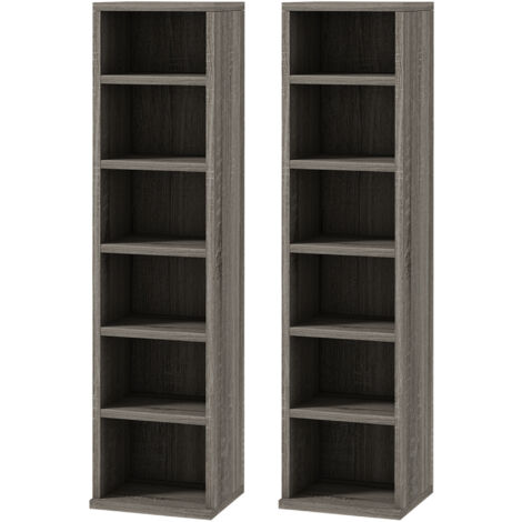 Lot de 2 étagères colonnes gris foncé – 12 compartiments pour 204 CDs – Panneaux de particules robustes – Système anti-basculement – MH (1/5)