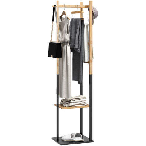 Portant pour vêtements en bambou, Porte-manteau en Bois avec tringle (1/5)