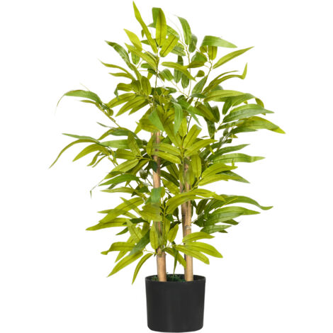 Bambou artificiel H. 60 cm feuilles denses réalistes pot et lichen inclus (1/5)
