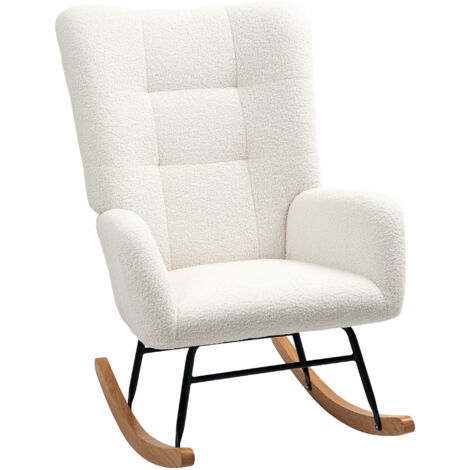 Fauteuil à bascule style nordique bois hévéa effet laine bouclée (1/4)