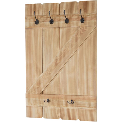 Porte-tasses HWC-D13, Étagère suspendue pour tableau de tasses, 6 crochets 91x60cm - Pin (1/5)