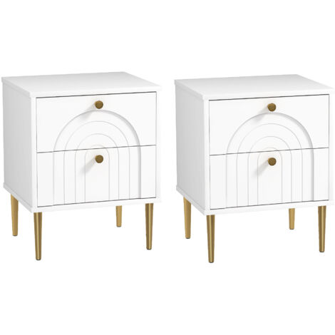 Lot de 2 chevets design 2 tiroirs ELMA blanc et or (1/5)