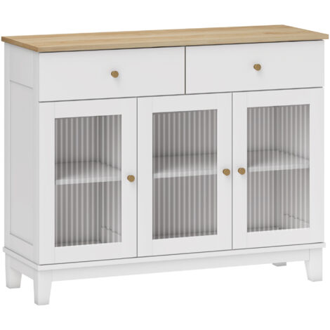 Buffet 3 portes vitrées CALISTA aspect bois et blanc (1/5)