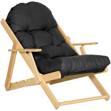Fauteuil de jardin pliable bois avec coussin NILS noir (1/5)