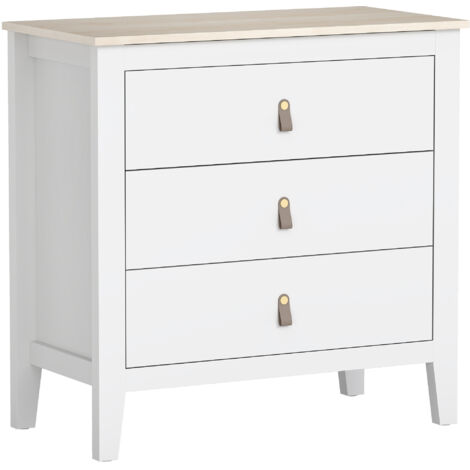 Commode 3 tiroirs LIAM effet bois blanc (1/4)
