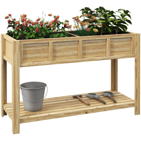Jardinière sur pied - séparateur amovible, étagère - bois sapin autoclave (1/5)