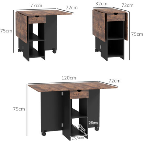 Table de cuisine rabattable SORENA effet bois brun et noir