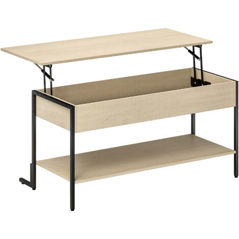 Table basse relevable SOLENE effet bois naturel et noir (1/5)