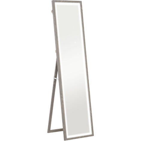 Grand miroir LED 40 x 160 cm SERGIO effet bois gris (1/5)