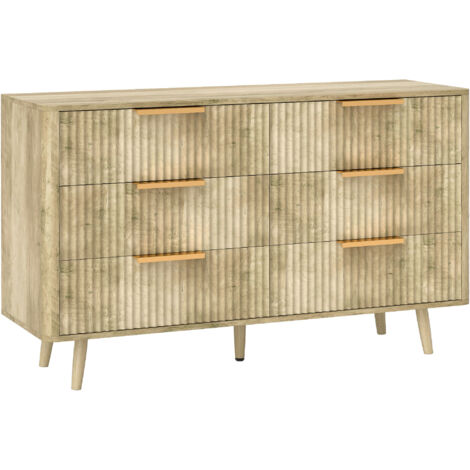 Commode 6 tiroirs cannelés ISLA aspect bois et doré (1/5)