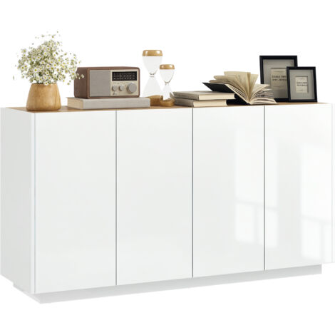 Buffet design 4 portes AUREA aspect bois et blanc laqué (1/5)