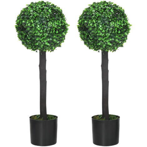 Lot De 2 Topiaires Artificielles Buis - 1,1 M De Haut - Plantes Vertes Avec Pot Pour Intérieur Et Extérieur