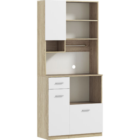 Buffet haut de cuisine multi-rangement KOLINA effet bois et blanc (1/5)