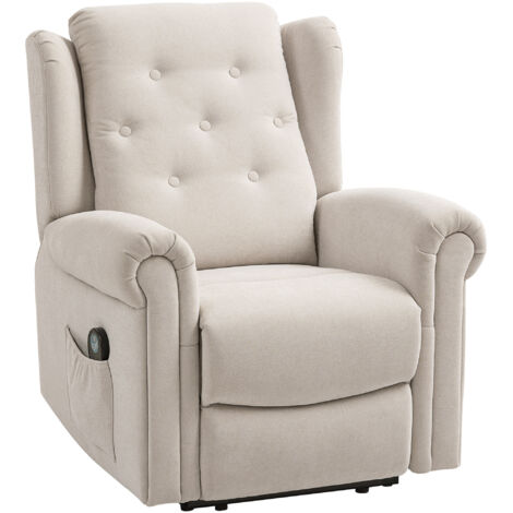 Fauteuil massant chauffant inclinable GUILIO aspect lin beige (1/5)