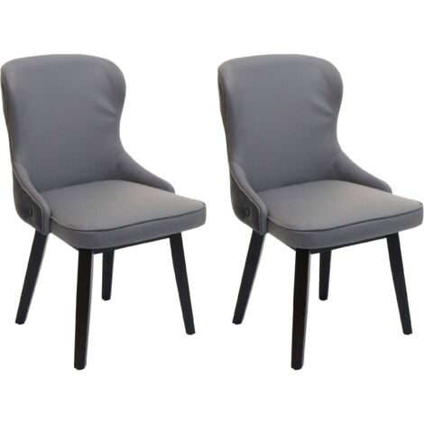 Lot de 2 chaises de salle à manger HWC-M60, chaise rembourrée, chaise de cuisine, tissu/textile bois massif - gris foncé (1/5)