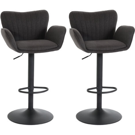 Lot de 2 tabourets de bar HWC-M67, chaise de bar, avec accoudoirs repose-pieds pivotant tissu/textile fer - gris foncé p (1/5)