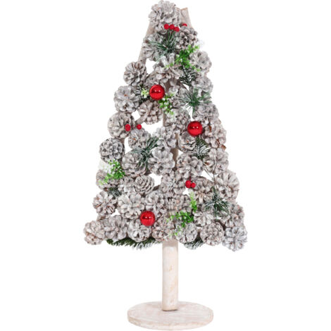 Sapin de Noël décoratif HWC-M17, Arbre de Noël décoration de Noël, pommes de pin en bois 60x32x17cm (1/5)