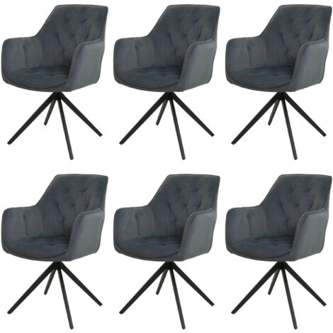 Lot de 6 chaises de salle à manger HWC-L80, chaise de cuisine rembourrée chaise avec accoudoirs, pivotante, métal tissu/ (1/5)