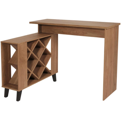 Table de bar HWC-M45, table haute de bar, casier à vin, compartiments de rangement 93x120x98cm, marron (1/5)