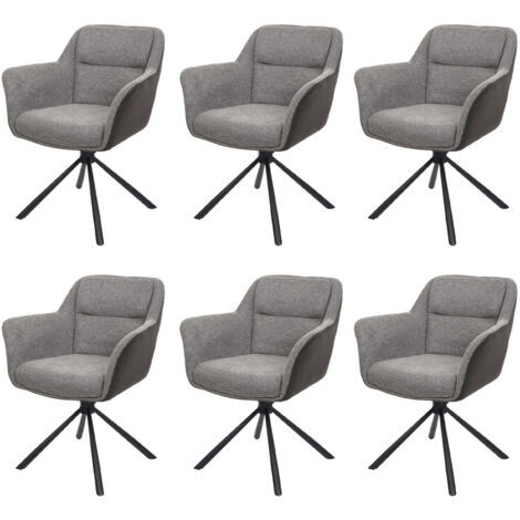 Lot de 6 chaises de salle à manger HWC-K33, chaise de cuisine, pivotante Auto-Position, tissu/textile - similicuir, gris (1/5)