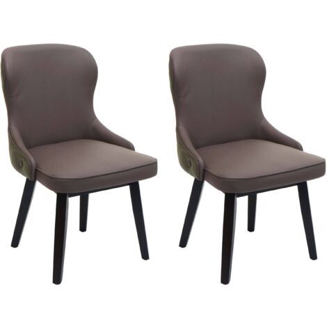 Lot de 2 chaises de salle à manger HWC-M60, chaise rembourrée, chaise de cuisine, tissu/textile bois massif - vert foncé (1/5)