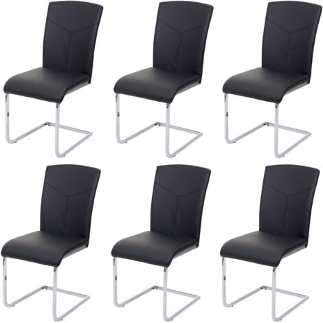Lot de 6 chaises de salle à manger HWC-F36, chaise de cuisine à piétement luge, chaise de conférence - similicuir, noir (1/5)